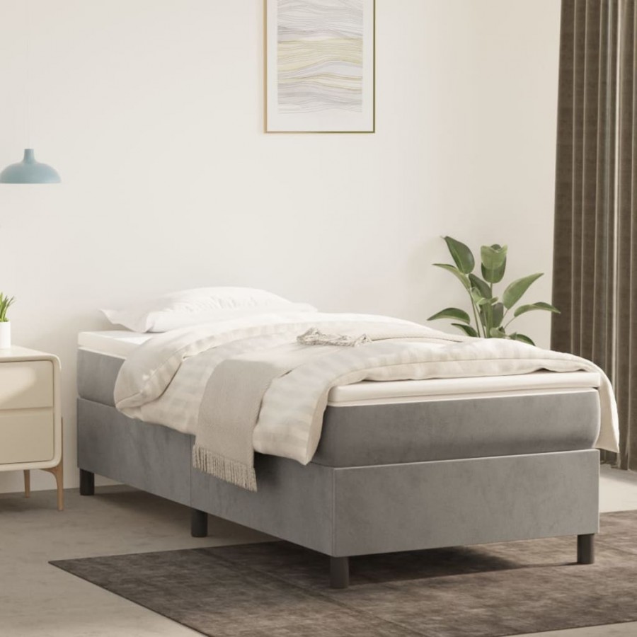 Cadre de lit et matelas Gris clair 90x190 cm Velours