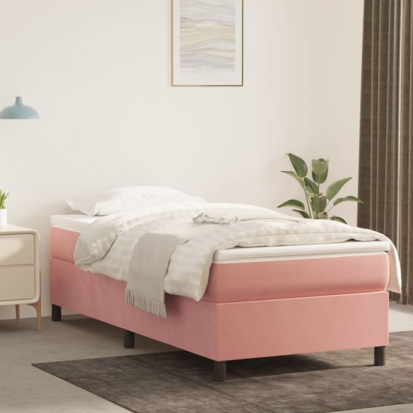 Cadre de lit avec matelas Rose 100x200 cm Velours