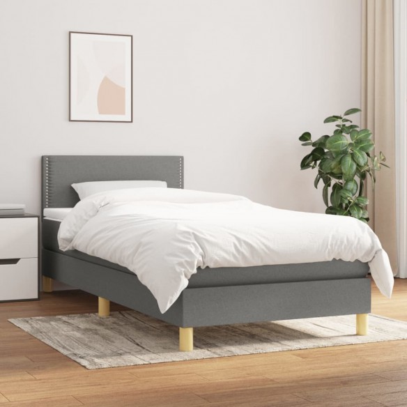 Cadre de lit avec matelas Gris foncé 80x200 cm Tissu