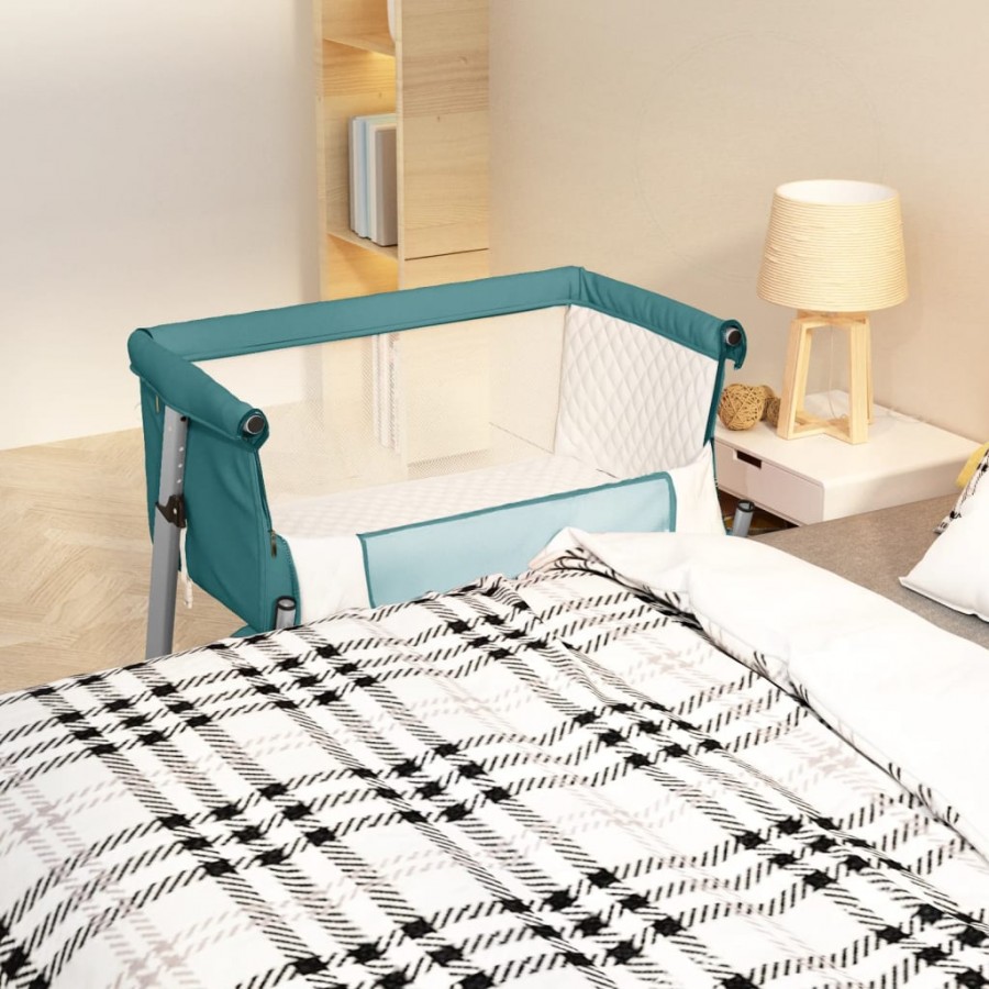 Lit pour bébé avec matelas Vert Tissu de lin