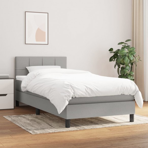 Cadre de lit avec matelas Gris clair 100x200cm Tissu