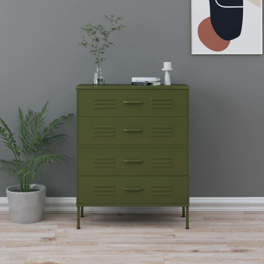 Commode Vert olive 80x35x101,5 cm Acier