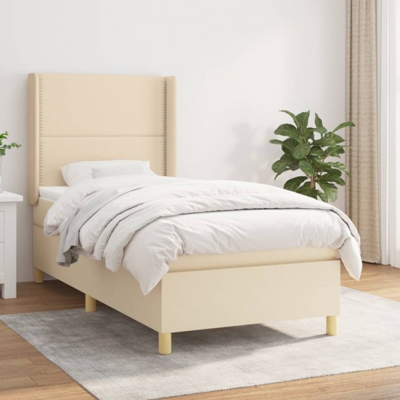 Cadre de lit avec matelas Crème 100x200 cm Tissu