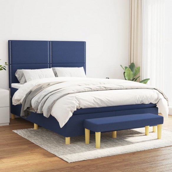 Cadre de lit avec matelas Bleu 140x190 cm Tissu