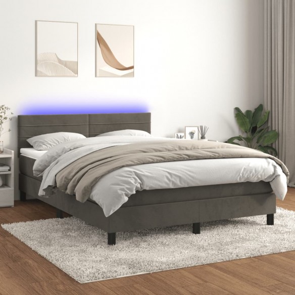 Cadre de lit avec matelas LED Gris foncé 140x190 cm