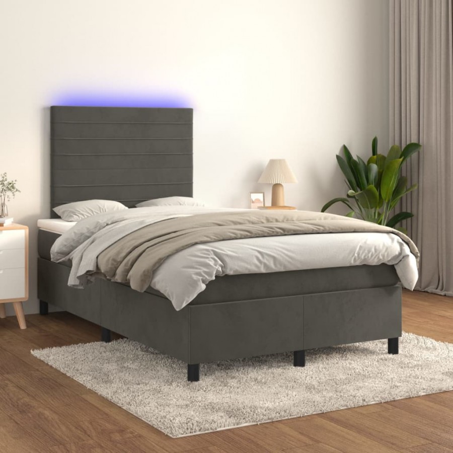 Cadre de lit avec matelas LED Gris foncé 120x200 cm