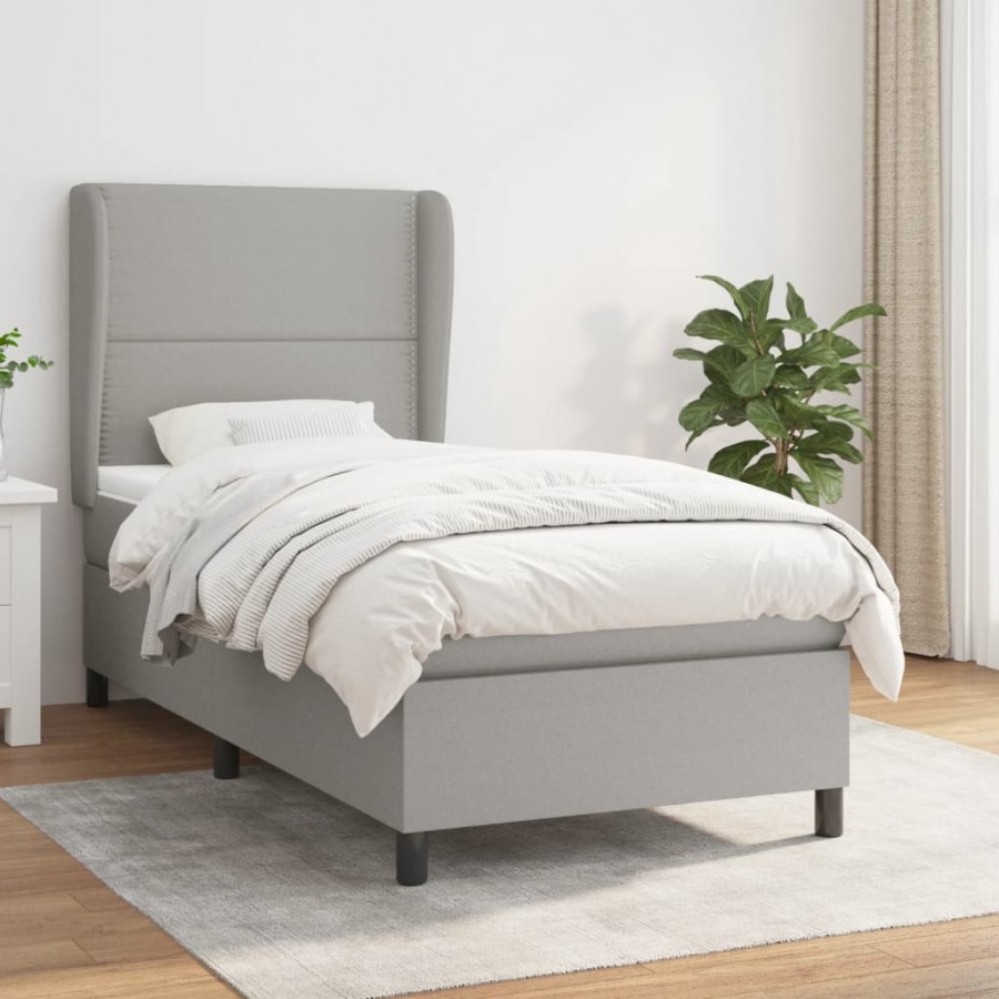 Cadre de lit avec matelas Gris clair 100x200cm Tissu