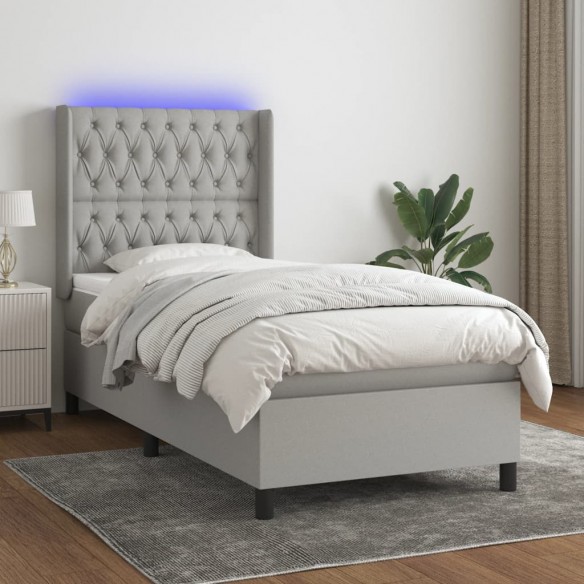 Cadre de lit matelas LED Gris clair 100x200 cm Tissu