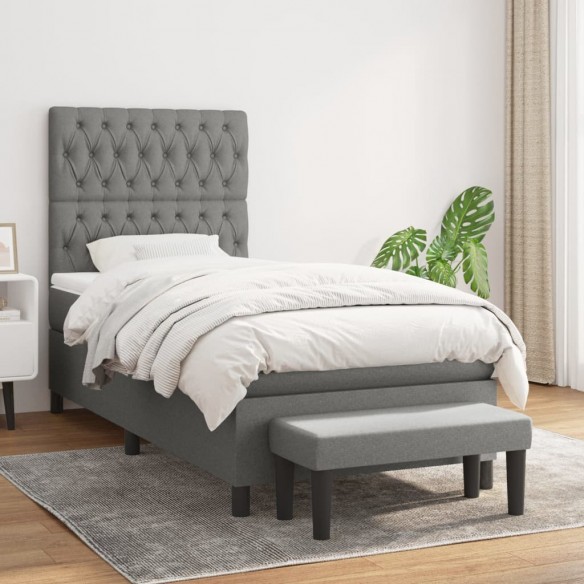 Cadre de lit avec matelas Gris foncé 90x200 cm Tissu