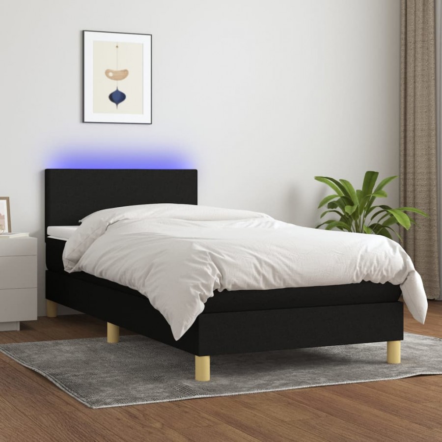 Cadre de lit avec matelas LED Noir 100x200 cm Tissu