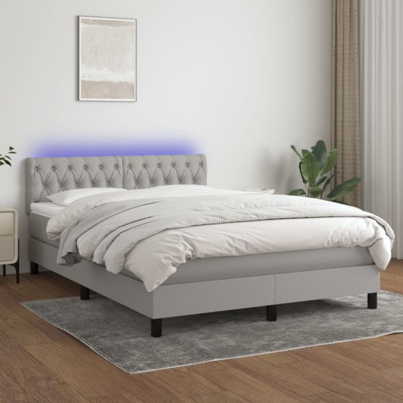 Cadre de lit et matelas et LED Gris clair 140x200 cm