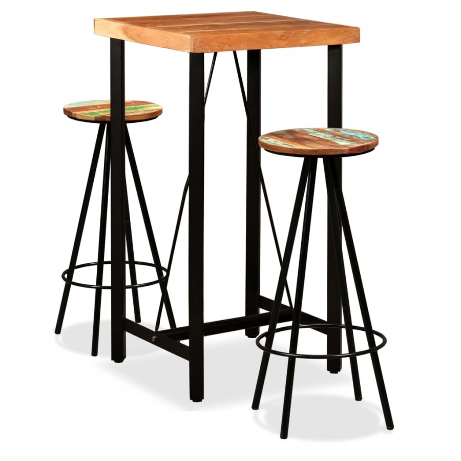 Ensemble de bar 3 pcs Bois d'acacia massif et de récupération