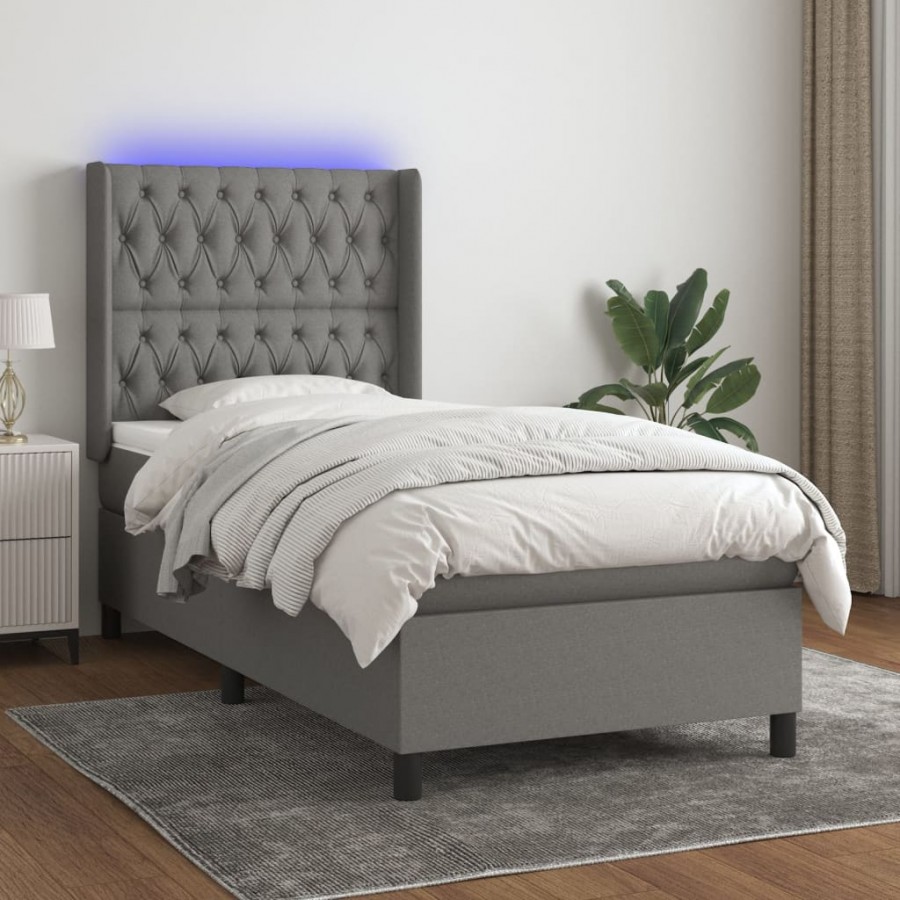 Cadre de lit matelas LED Gris foncé 80x200cm Tissu