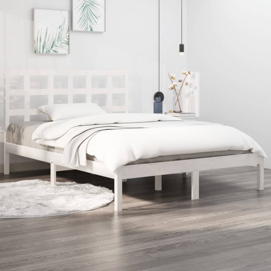 Cadre de lit Blanc Bois massif 140x190 cm