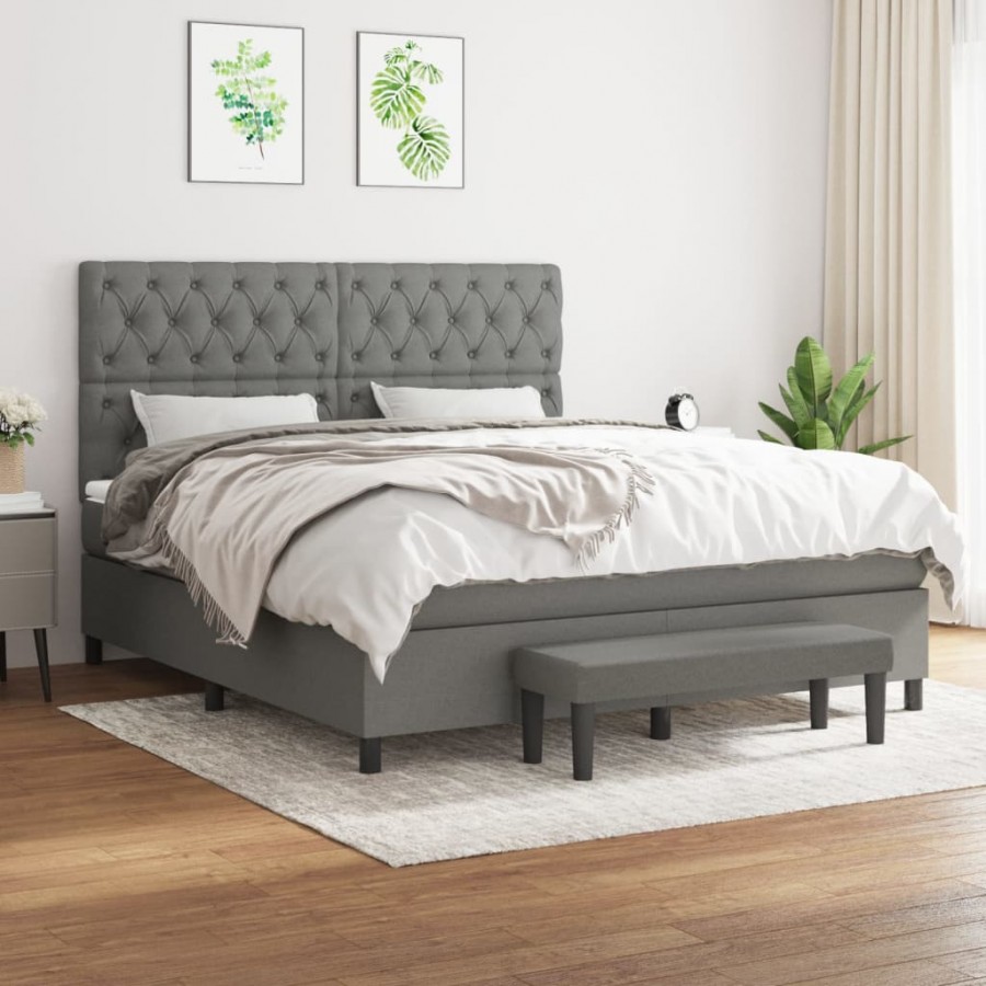 Cadre de lit avec matelas Gris foncé 160x200cm Tissu