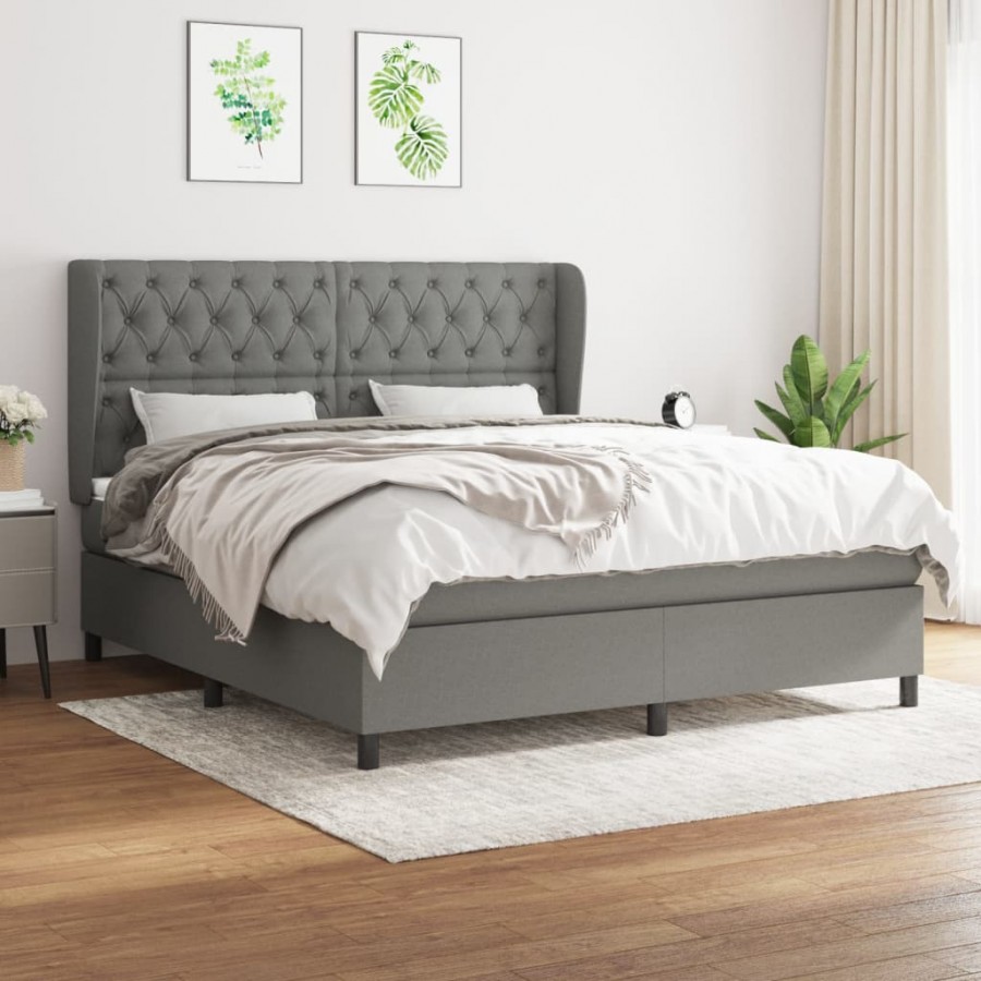 Cadre de lit avec matelas Gris foncé 160x200cm Tissu