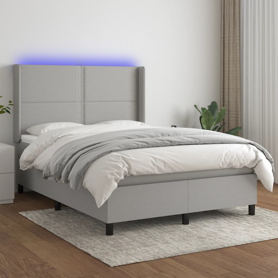 Cadre de lit matelas LED Gris clair 140x200 cm Tissu