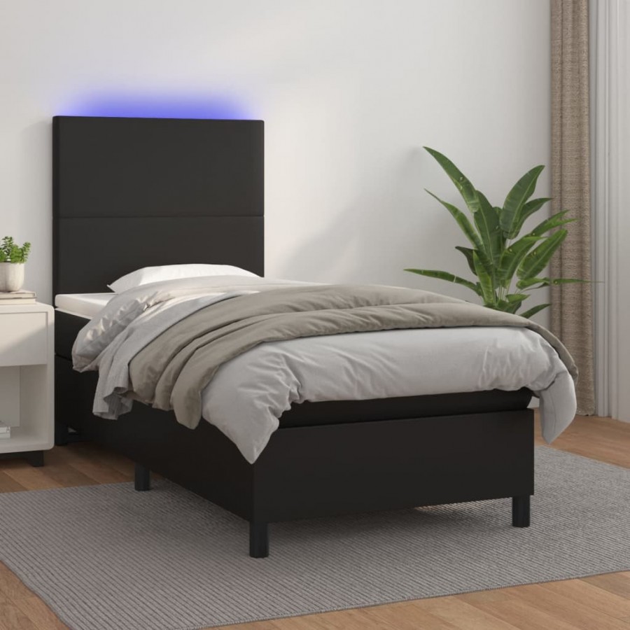 Cadre de lit avec matelas et LED Noir 100x200 cm