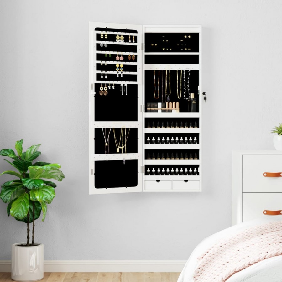 Armoire à bijoux avec miroir et éclairage LED mural blanc