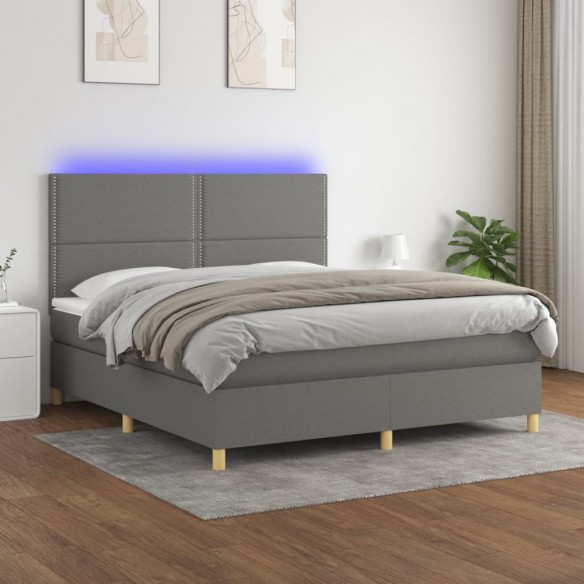 Cadre de lit et matelas et LED Gris foncé 180x200 cm