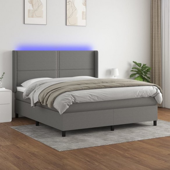 Cadre de lit matelas LED Gris foncé 180x200 cm Tissu