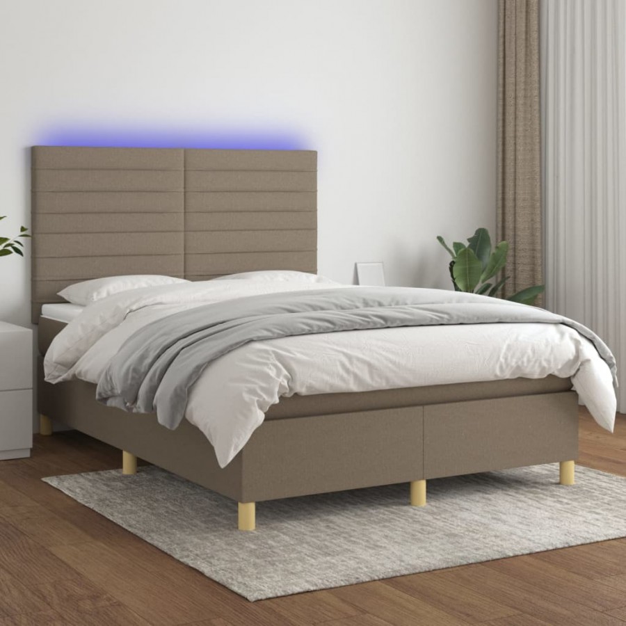 Cadre de lit et matelas et LED Taupe 140x200cm Tissu