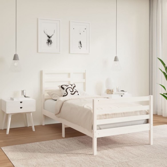 Cadre de lit Blanc Bois massif 90x190 cm Simple