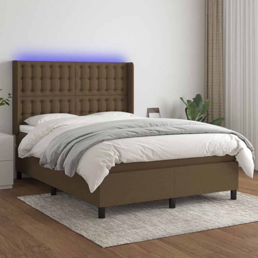 Cadre de lit matelas et LED Marron foncé 140x200 cm