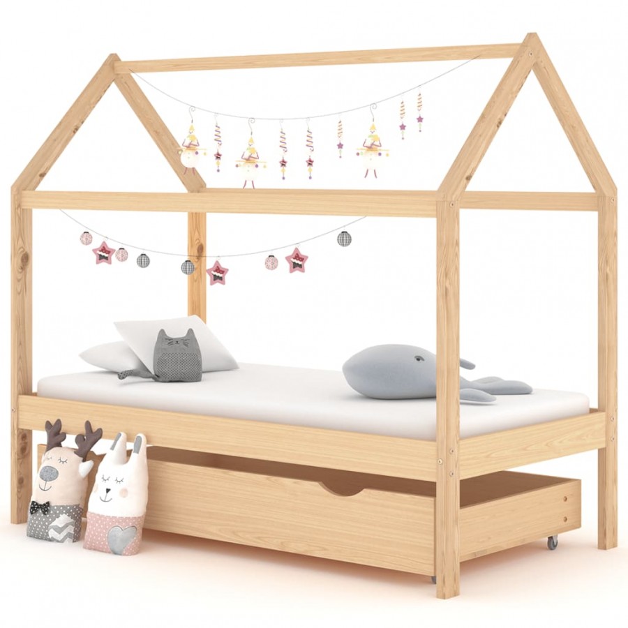 Cadre de lit pour enfant et un tiroir bois pin massif 80x160 cm