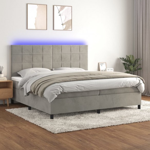 Cadre de lit matelas et LED Gris clair 200x200 cm