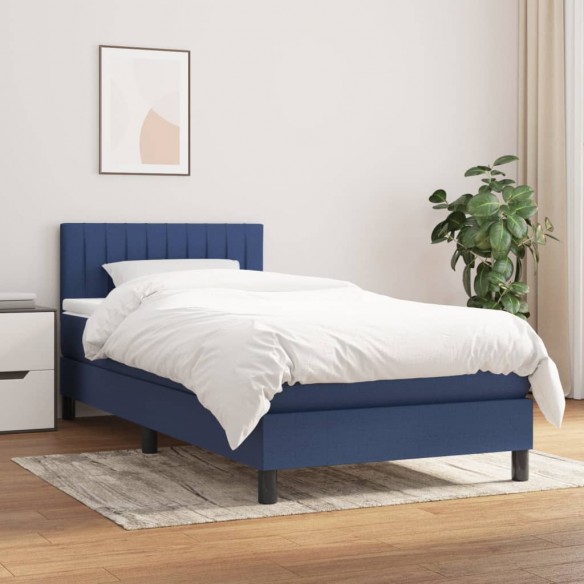 Cadre de lit avec matelas Bleu 90x190 cm Tissu