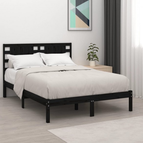 Cadre de lit Noir Bois massif 120x190 cm Petit Double