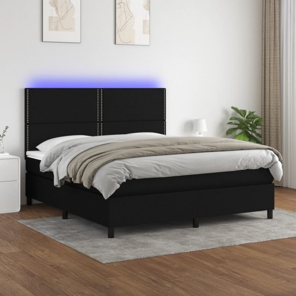 Cadre de lit et matelas et LED Noir 180x200 cm Tissu