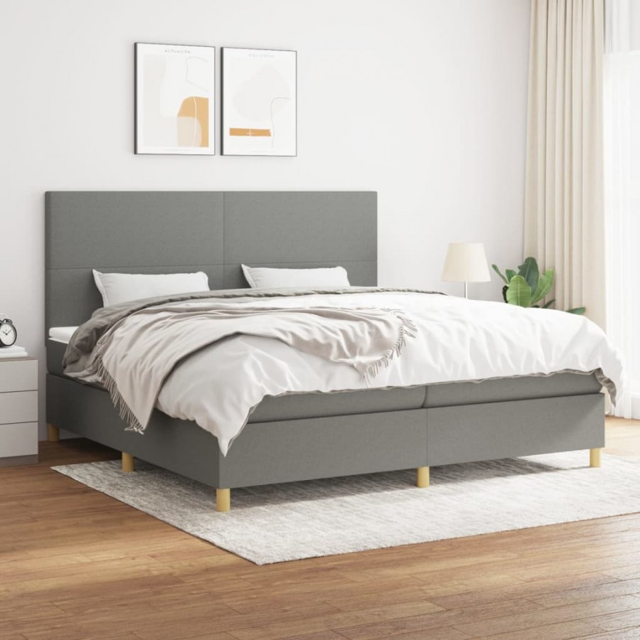 Cadre de lit avec matelas Gris foncé 200x200cm Tissu