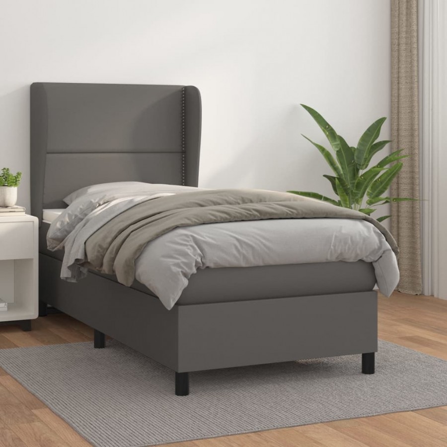 Cadre de lit avec matelas Gris 100x200 cm Similicuir