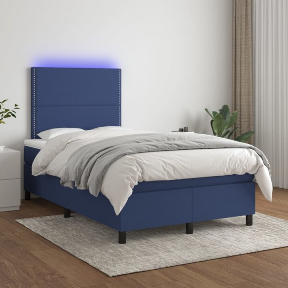 Cadre de lit et matelas et LED Bleu 120x200 cm Tissu