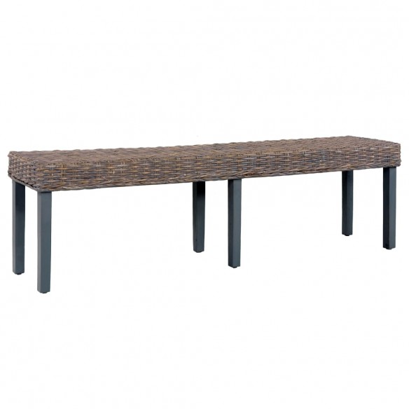 Banc 160 cm Gris Rotin naturel kubu et bois de manguier massif