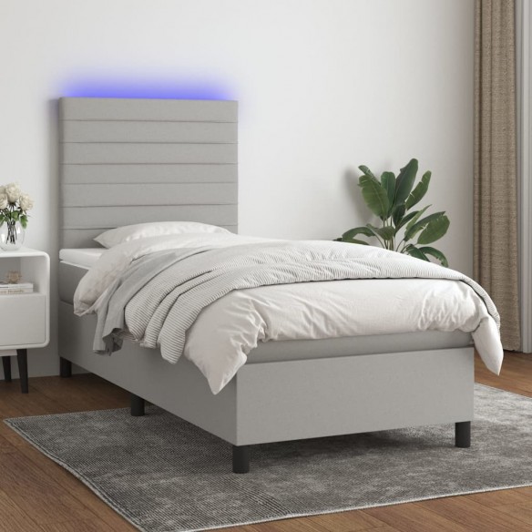 Cadre de lit et matelas et LED Gris clair 100x200 cm