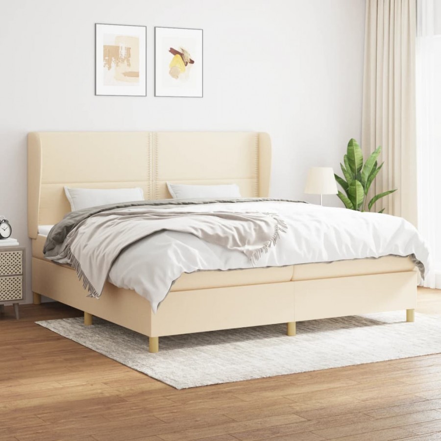 Cadre de lit avec matelas Crème 200x200 cm Tissu