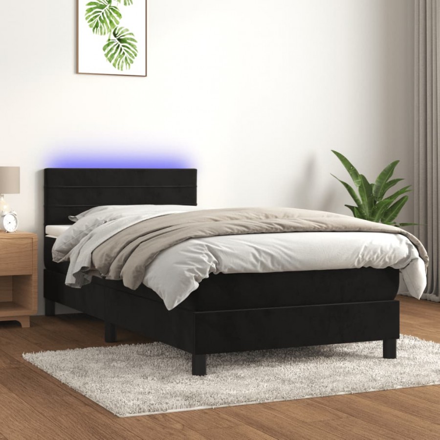 Cadre de lit avec matelas et LED Noir 90x200 cm