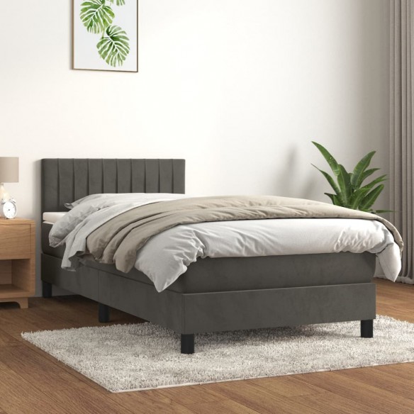 Cadre de lit et matelas Gris foncé 80x200 cm Velours