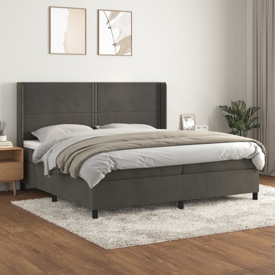 Cadre de lit et matelas Gris foncé 200x200cm Velours