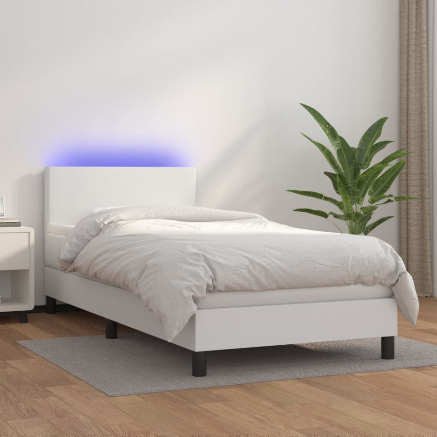 Cadre de lit avec matelas et LED Blanc 90x190cm