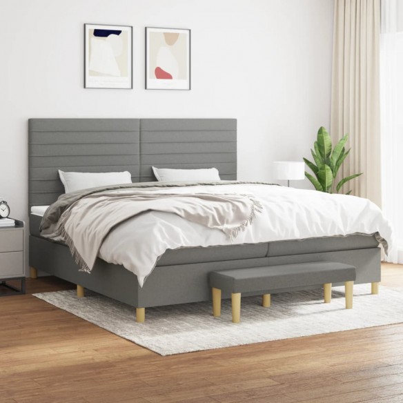 Cadre de lit avec matelas Gris foncé 200x200cm Tissu