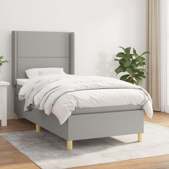 Cadre de lit avec matelas Gris clair 100x200cm Tissu