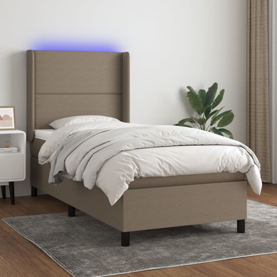 Cadre de lit matelas LED Taupe 90x200 cm Tissu