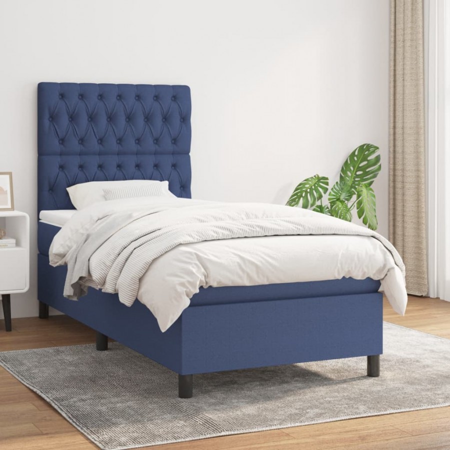 Cadre de lit avec matelas Bleu 90x200 cm Tissu