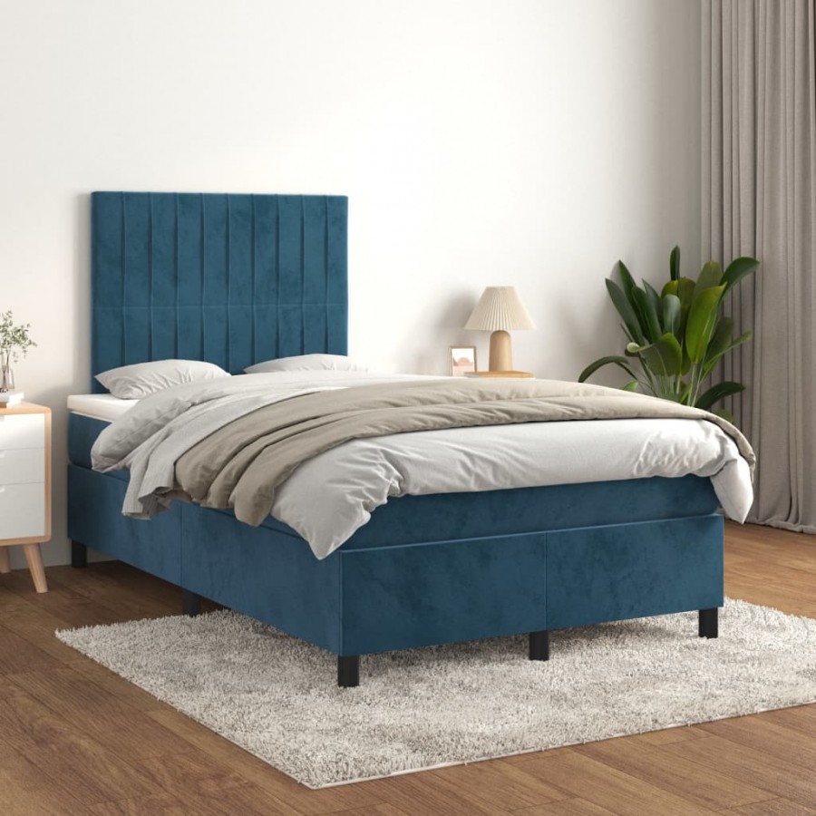 Cadre de lit et matelas Bleu foncé 120x200cm Velours