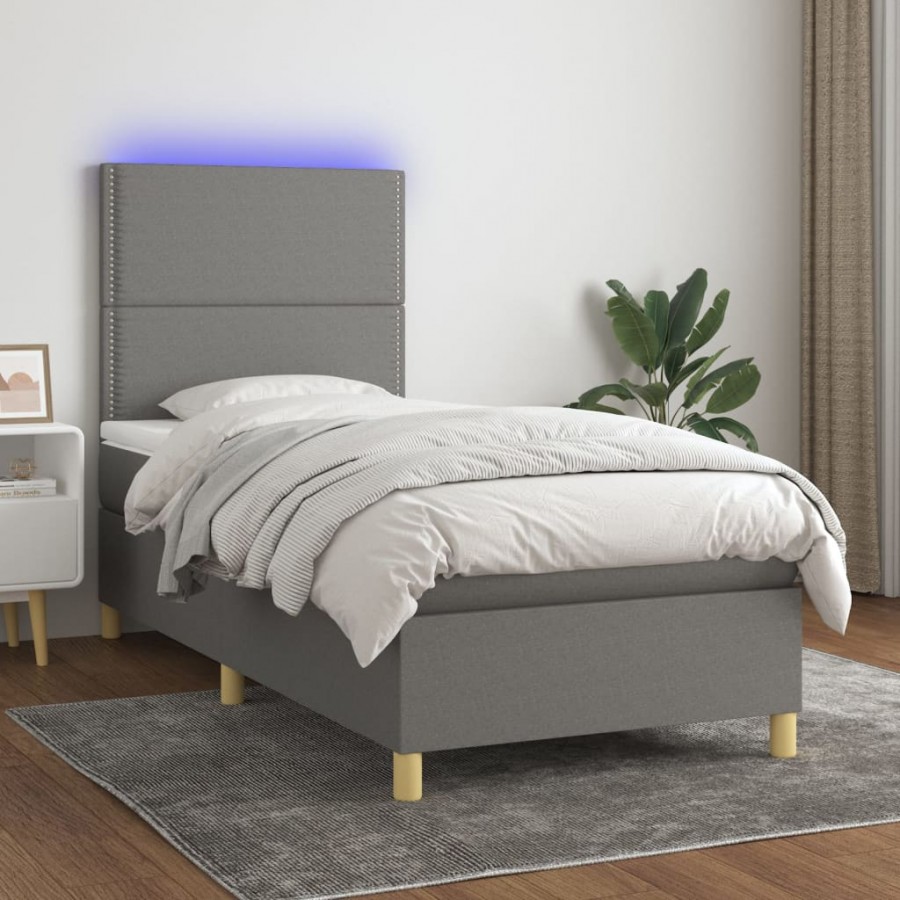 Cadre de lit et matelas et LED Gris foncé 100x200 cm