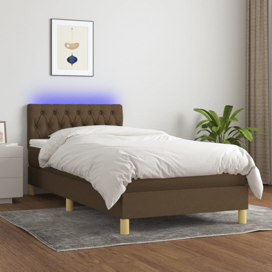 Cadre de lit et matelas et LED Marron foncé 90x200cm